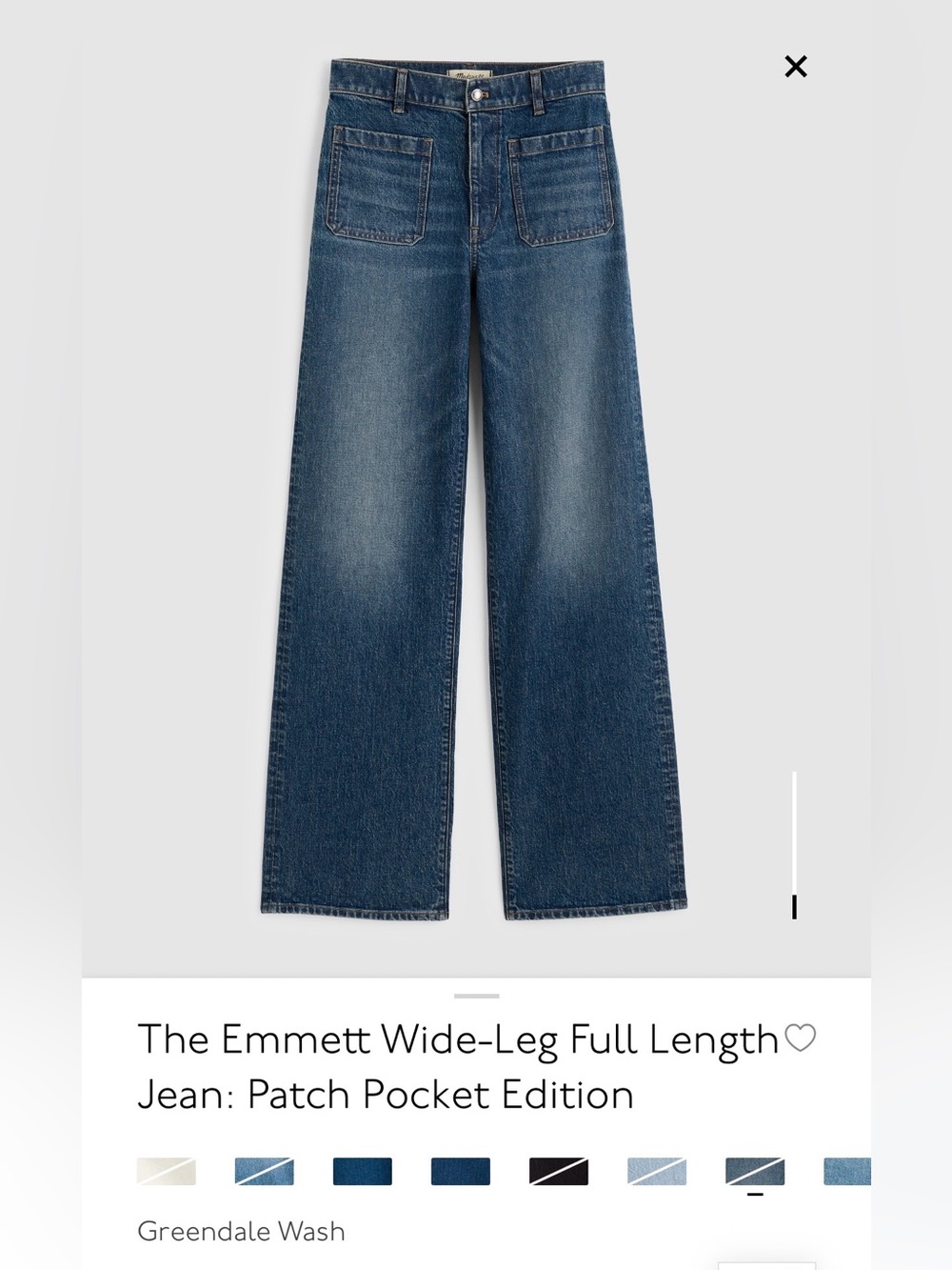 Madewell Emmett Wide-Leg Full Length Jeans in Greendale Wash